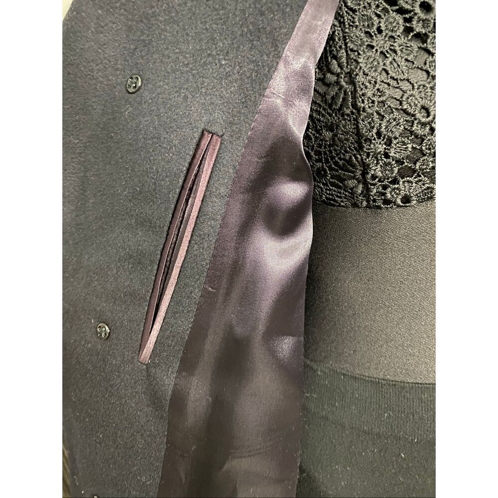 Stollery’s unisex 100% cashmere long dark blue trench coat with burgundy lining. - Picture 8 of 12
